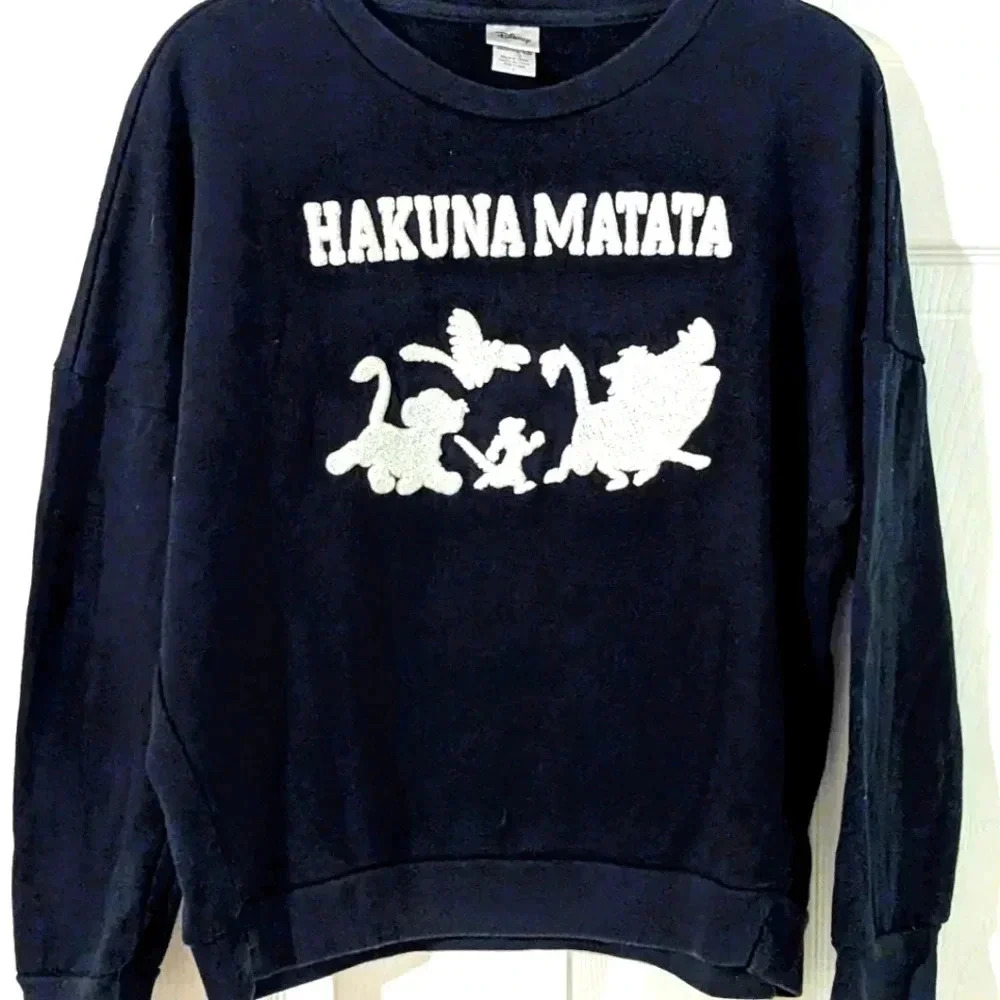 Disney Lion King Hakuna Matata Junior Women's Black‎ Fuzzy Silhouette Sz M Cozy